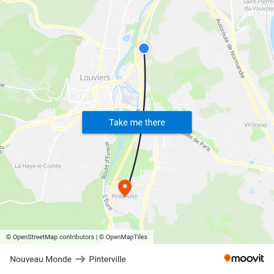 Nouveau Monde to Pinterville map