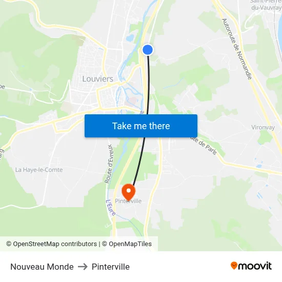 Nouveau Monde to Pinterville map