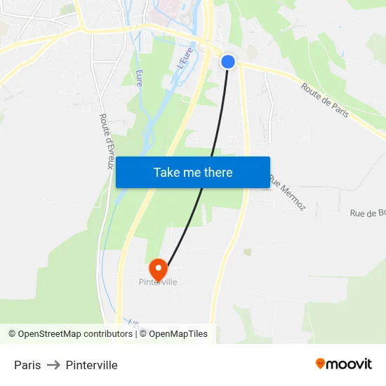Paris to Pinterville map