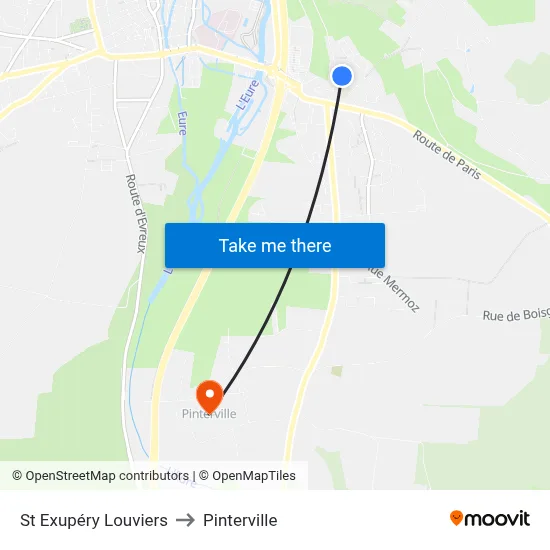St Exupéry Louviers to Pinterville map