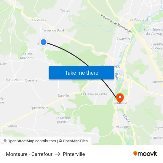 Montaure - Carrefour to Pinterville map