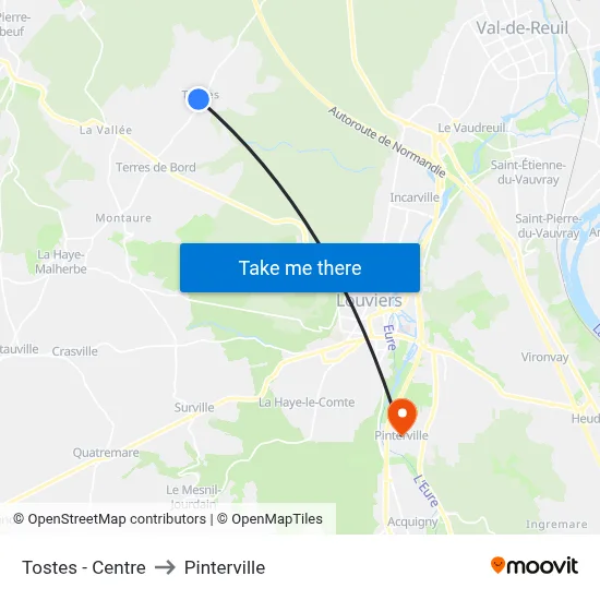 Tostes - Centre to Pinterville map
