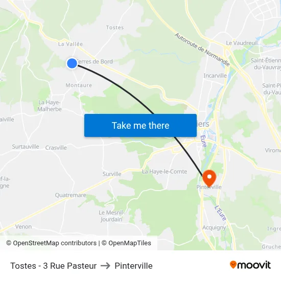 Tostes - 3 Rue Pasteur to Pinterville map