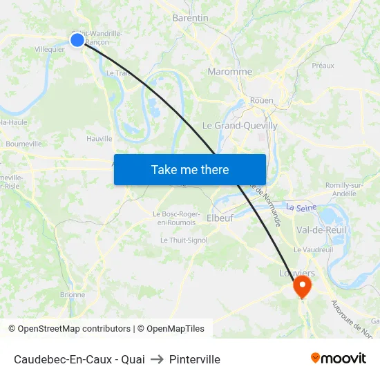 Caudebec-En-Caux - Quai to Pinterville map