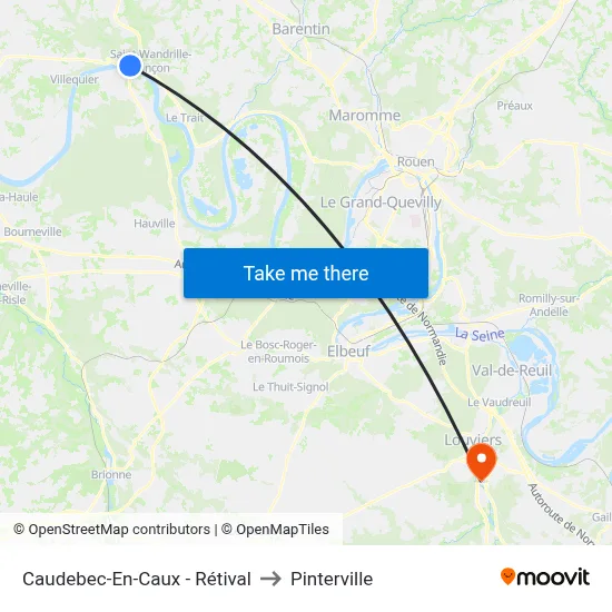 Caudebec-En-Caux - Rétival to Pinterville map