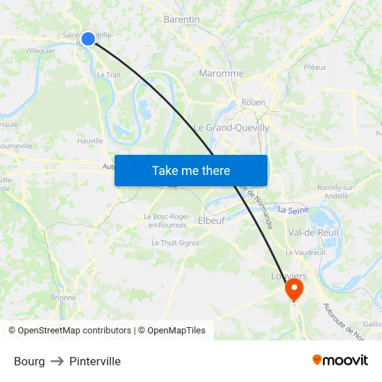 Bourg to Pinterville map