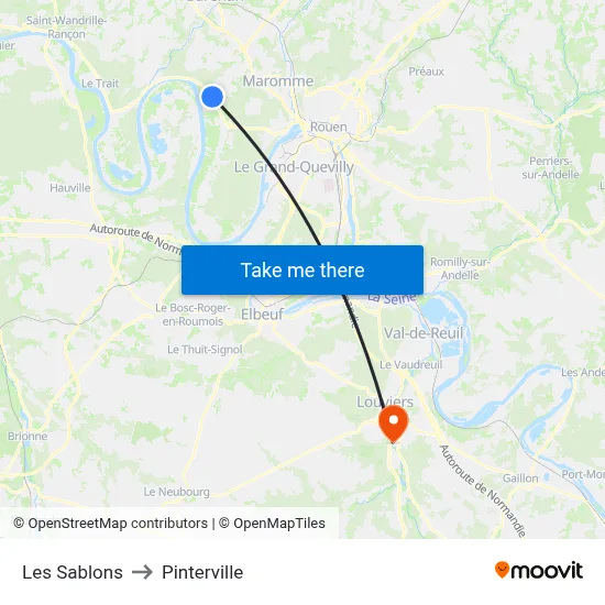 Les Sablons to Pinterville map
