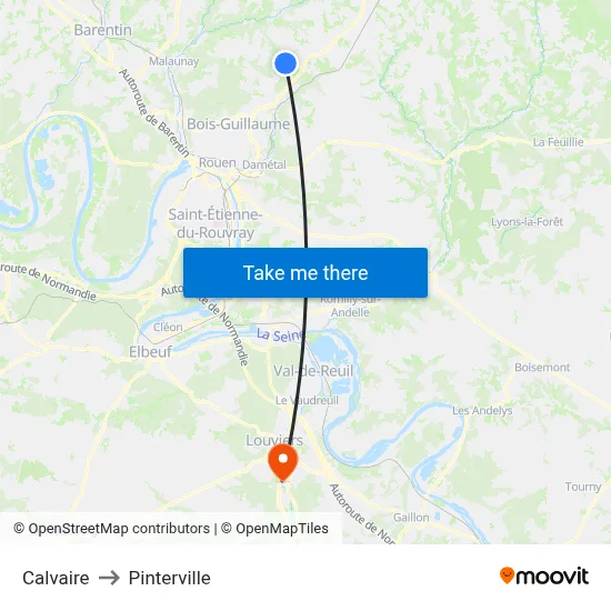 Calvaire to Pinterville map