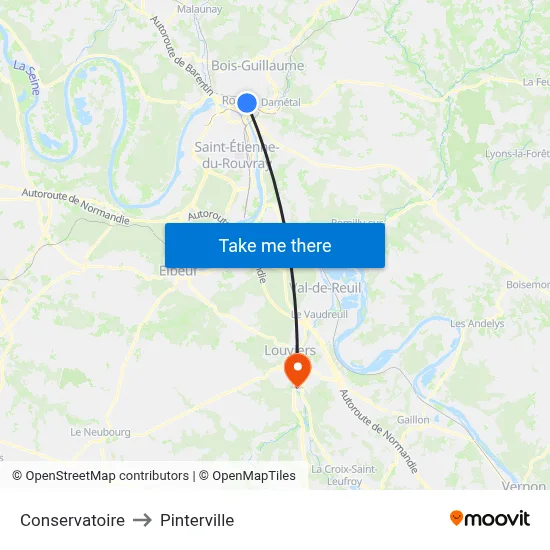 Conservatoire to Pinterville map