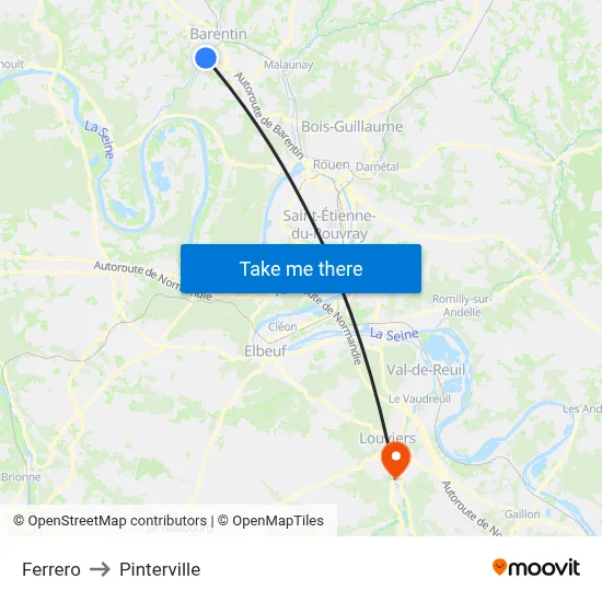 Ferrero to Pinterville map