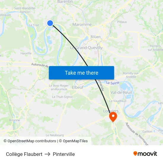 Collège Flaubert to Pinterville map
