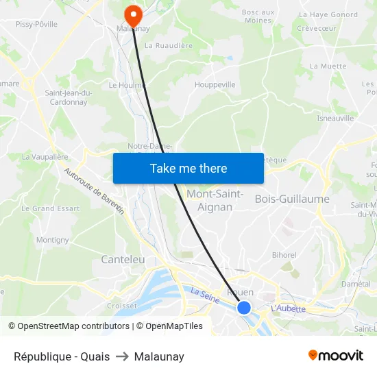République - Quais to Malaunay map