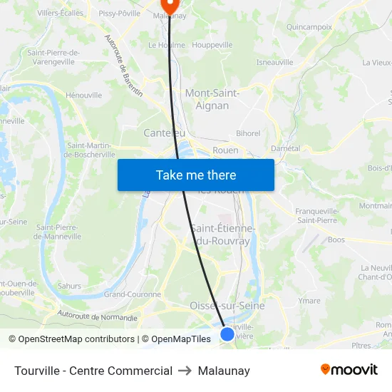 Tourville - Centre Commercial to Malaunay map