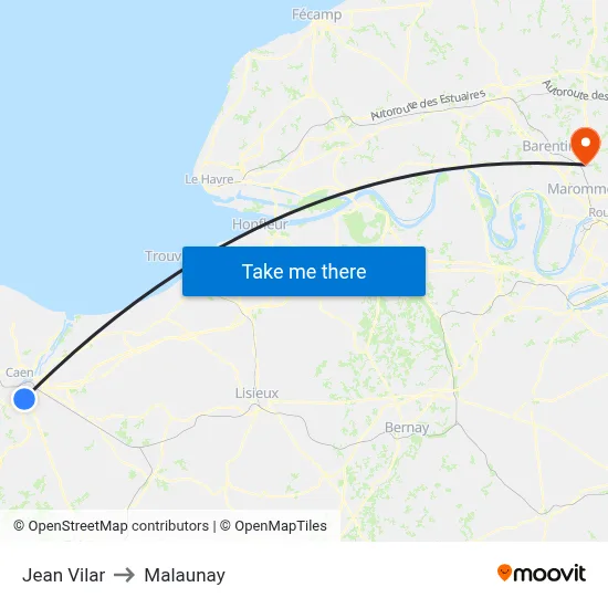 Jean Vilar to Malaunay map