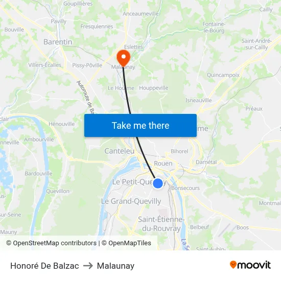 Honoré De Balzac to Malaunay map