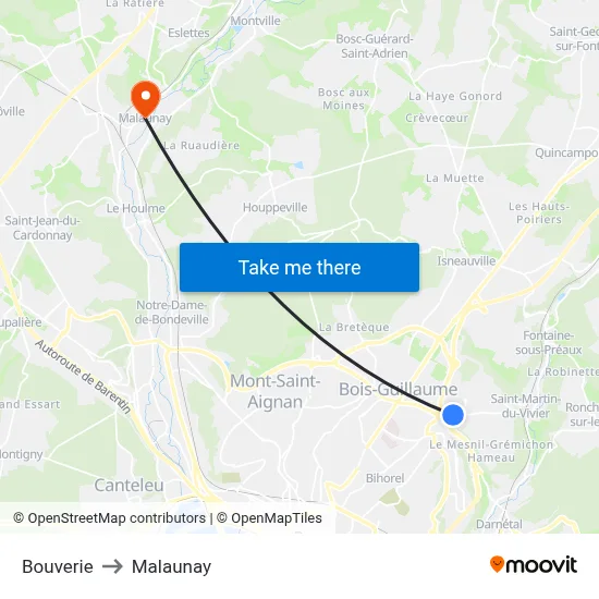 Bouverie to Malaunay map