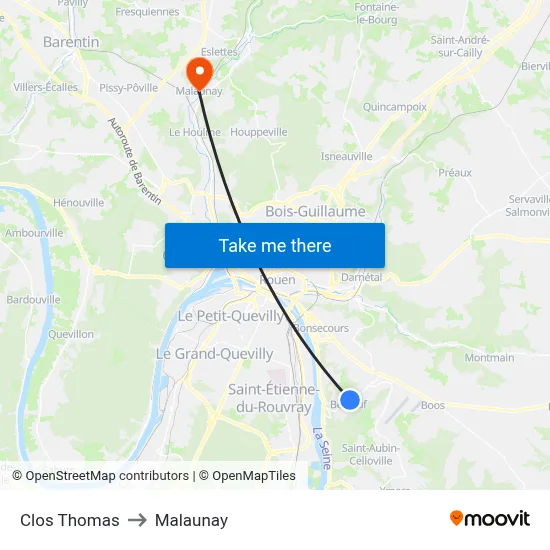 Clos Thomas to Malaunay map