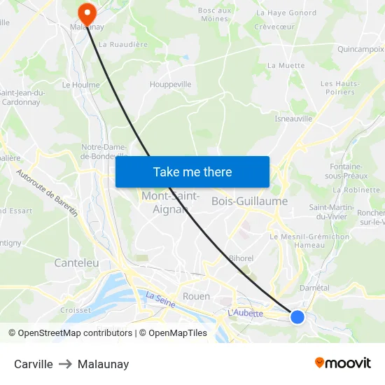 Carville to Malaunay map