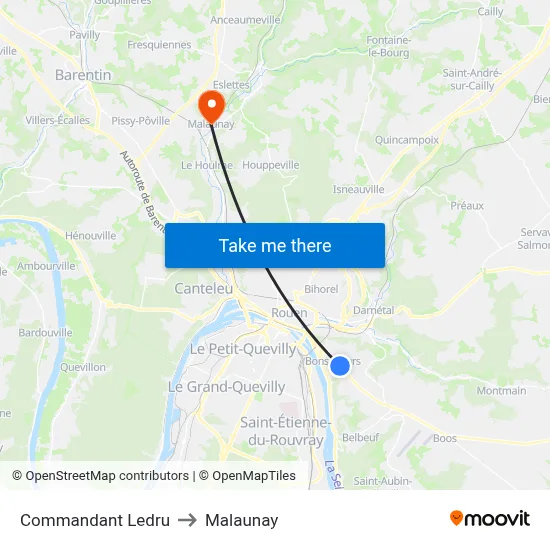 Commandant Ledru to Malaunay map