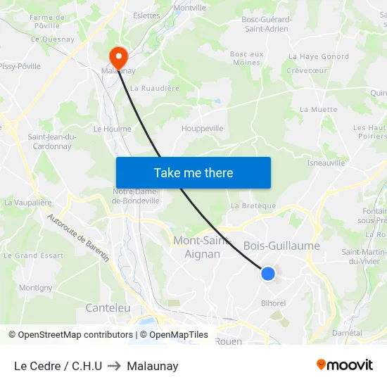 Le Cedre / C.H.U to Malaunay map