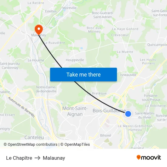 Le Chapître to Malaunay map