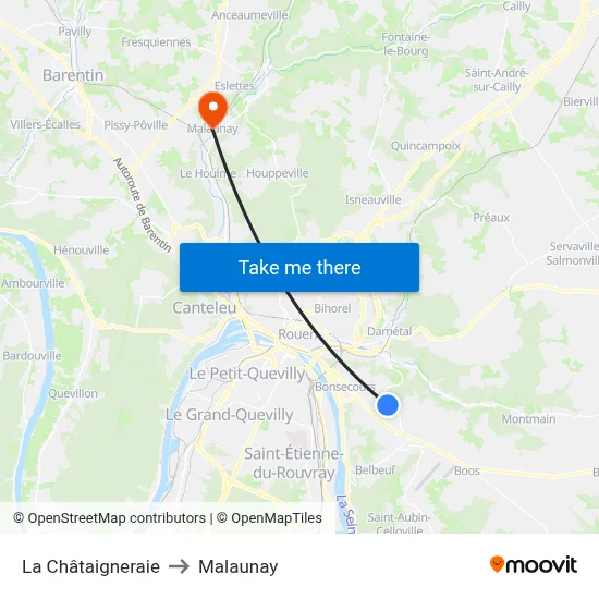 La Châtaigneraie to Malaunay map