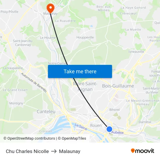 Chu Charles Nicolle to Malaunay map