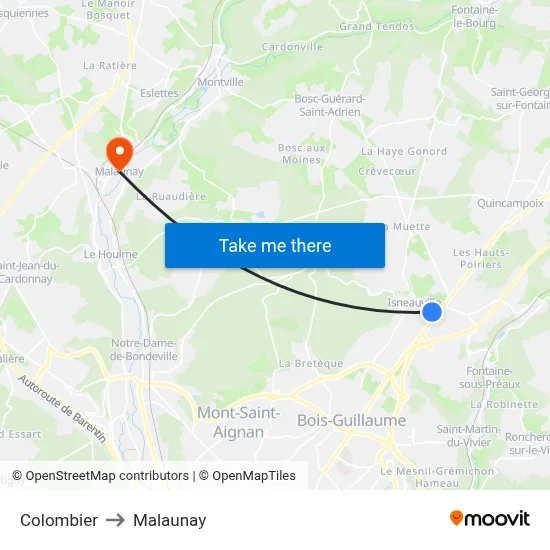 Colombier to Malaunay map