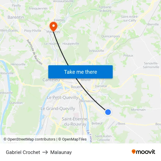 Gabriel Crochet to Malaunay map