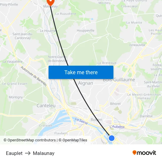 Eauplet to Malaunay map
