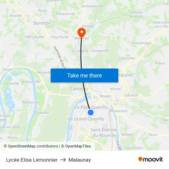 Lycée Elisa Lemonnier to Malaunay map