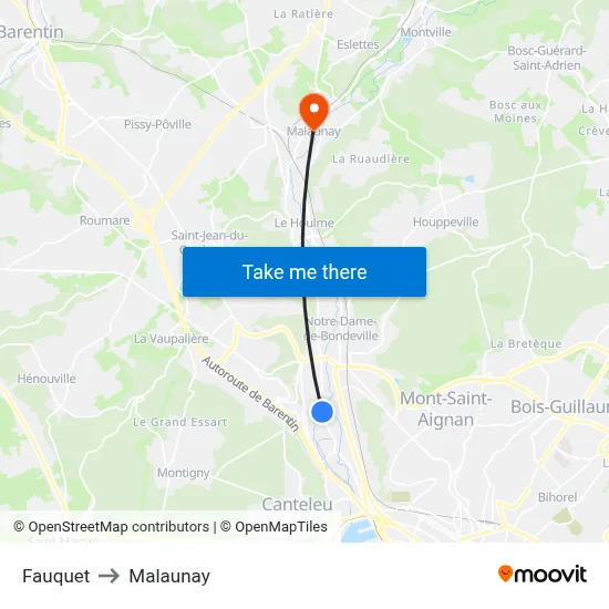 Fauquet to Malaunay map