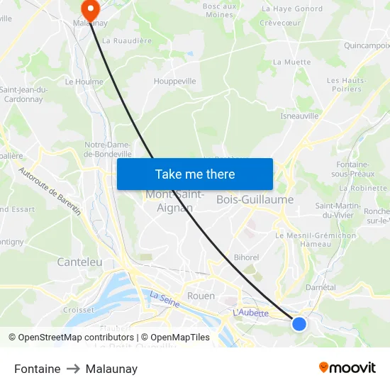 Fontaine to Malaunay map