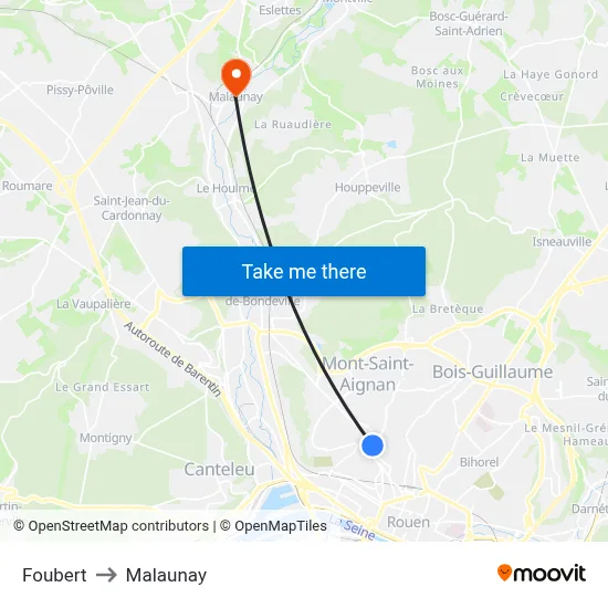 Foubert to Malaunay map