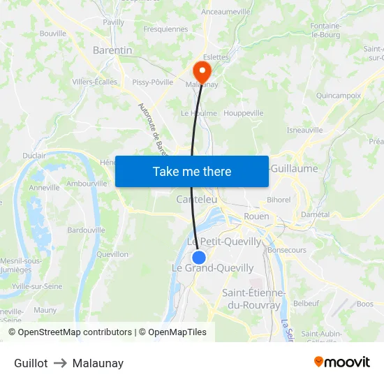 Guillot to Malaunay map