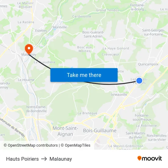 Hauts Poiriers to Malaunay map