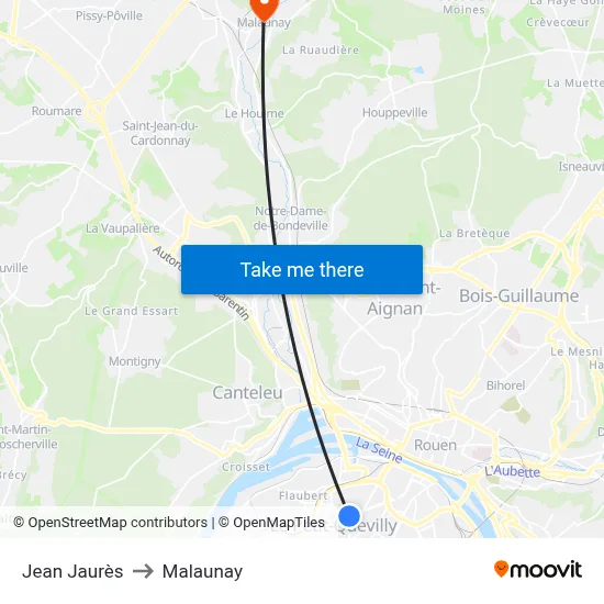 Jean Jaurès to Malaunay map
