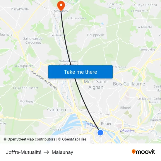 Joffre-Mutualité to Malaunay map