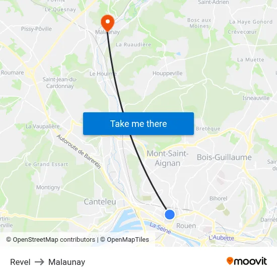 Revel to Malaunay map