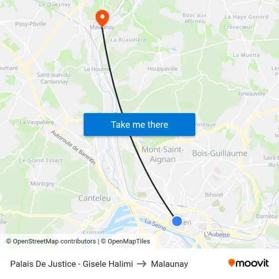 Palais De Justice - Gisele Halimi to Malaunay map