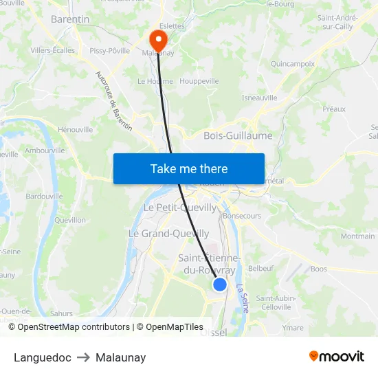 Languedoc to Malaunay map