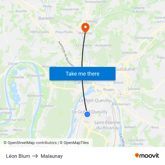 Léon Blum to Malaunay map