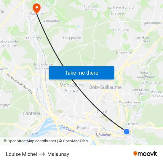 Louise Michel to Malaunay map