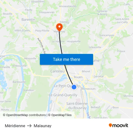 Méridienne to Malaunay map