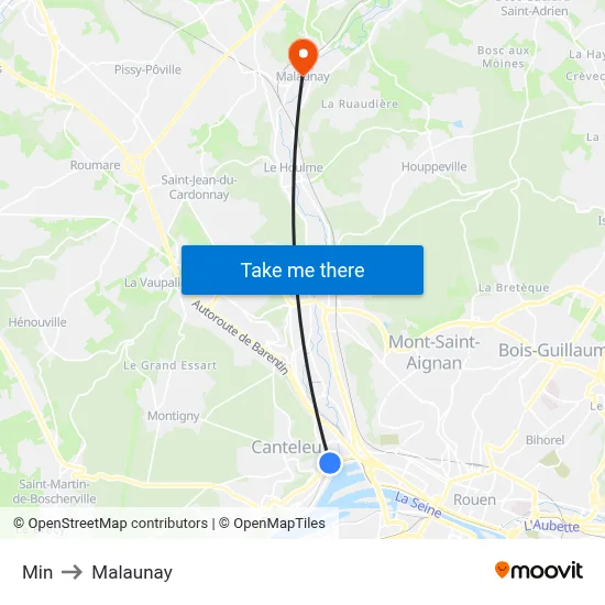 Min to Malaunay map