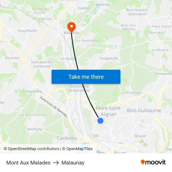 Mont Aux Malades to Malaunay map