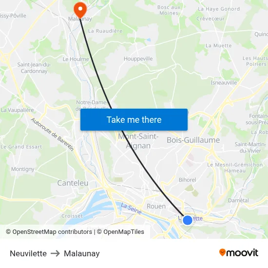 Neuvilette to Malaunay map