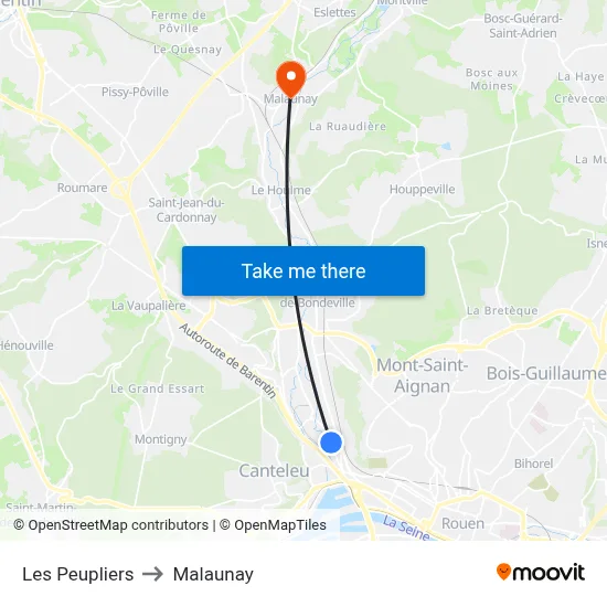 Les Peupliers to Malaunay map