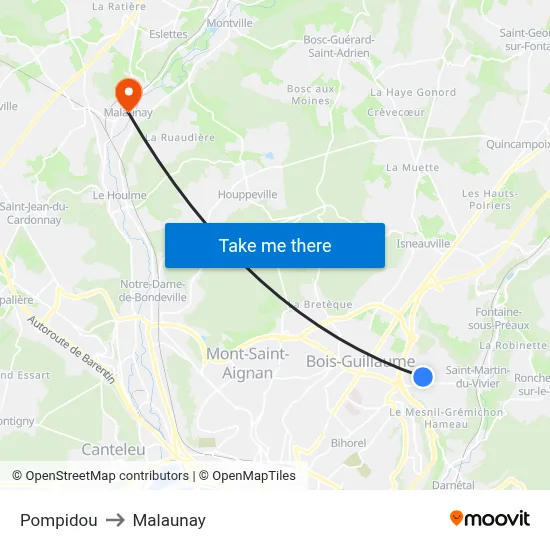 Pompidou to Malaunay map