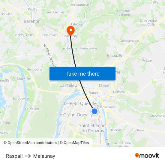 Raspail to Malaunay map